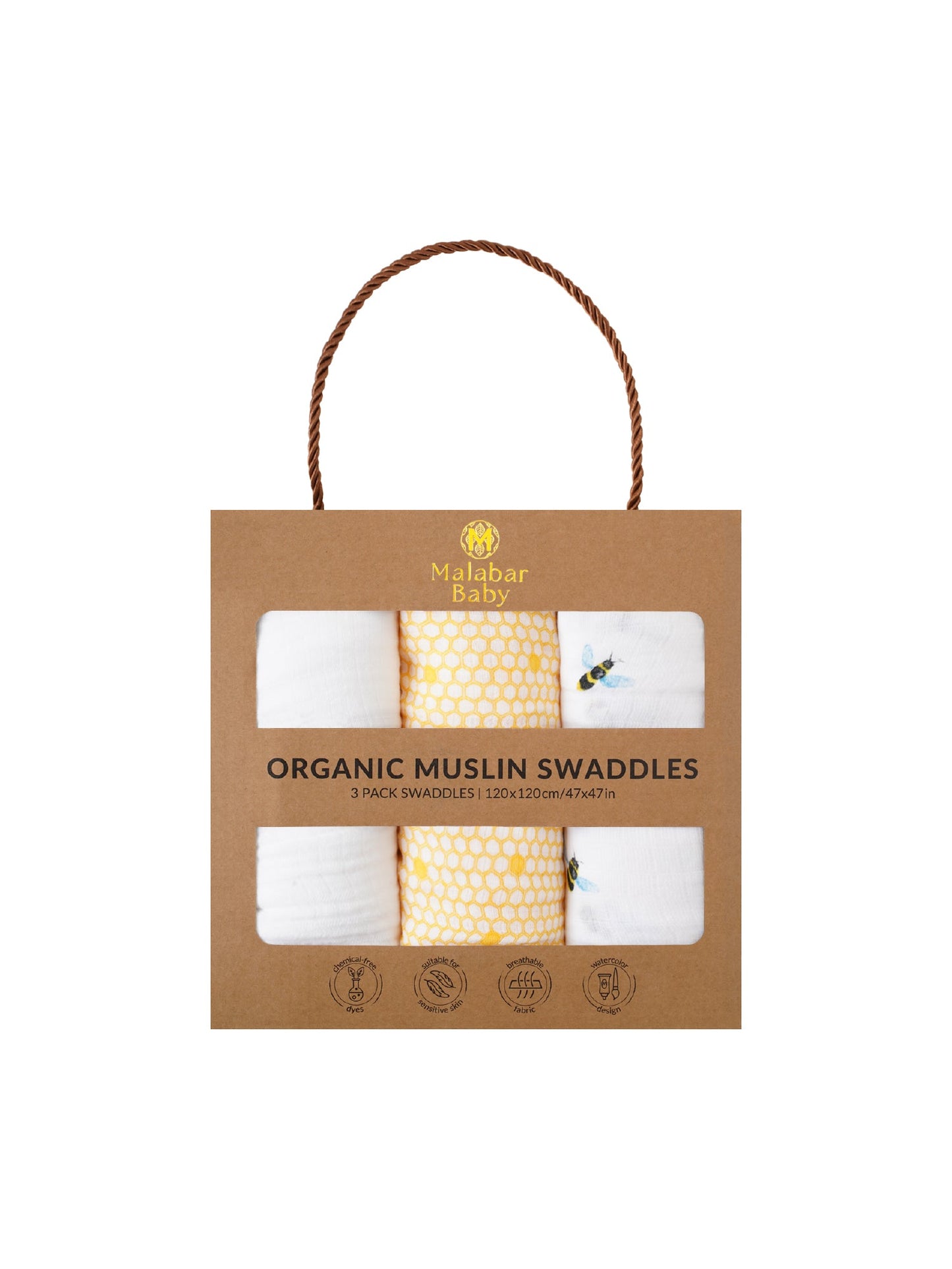 Malabar Baby 3 Pack Swaddle Gift Set (Organic Muslin)