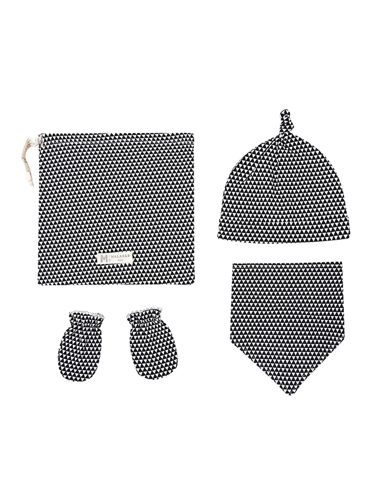 Malabar Baby Organic Cotton Bandana Bib, Mitten, Hat Set - Greenwich