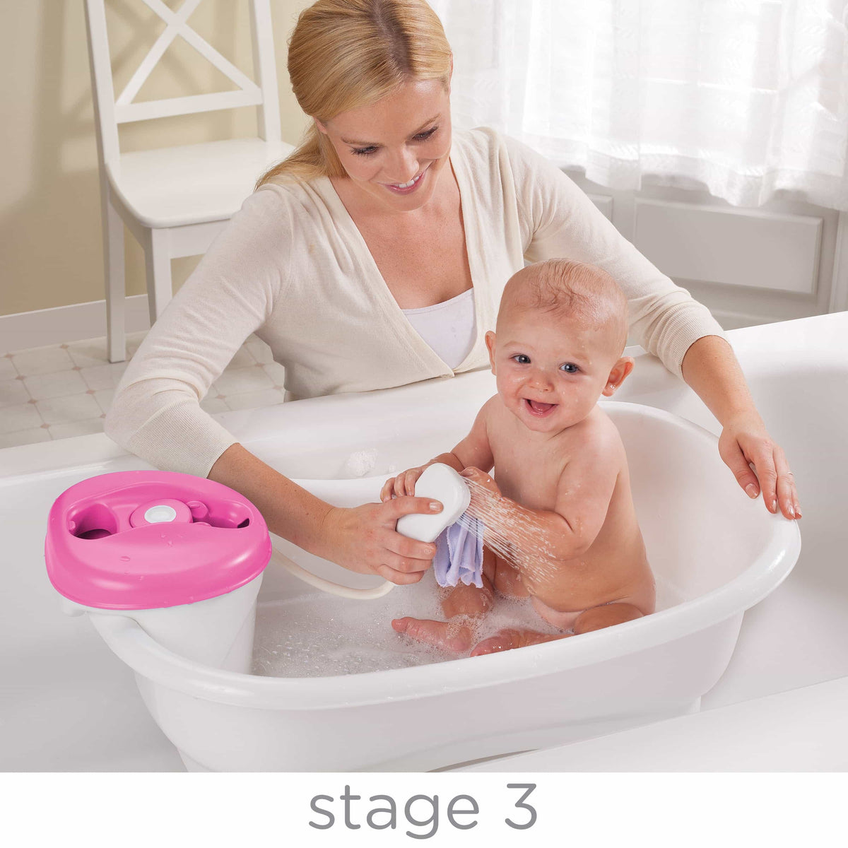 Summer Infant Newborn-To-Toddler Bath Center & Shower Bath Tub Pink Birth+ To 12M - Distressed