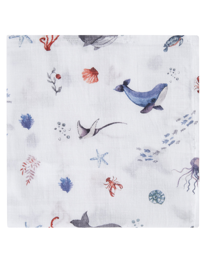 Malabar Baby Organic Swaddle Set - Life's A Beach (Under The Sea & Blue Octopus Stripe)