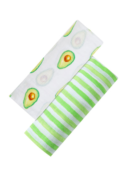 Malabar Baby Organic Swaddle Set - Avocuddles (Avocado + Lime Green Stripes)