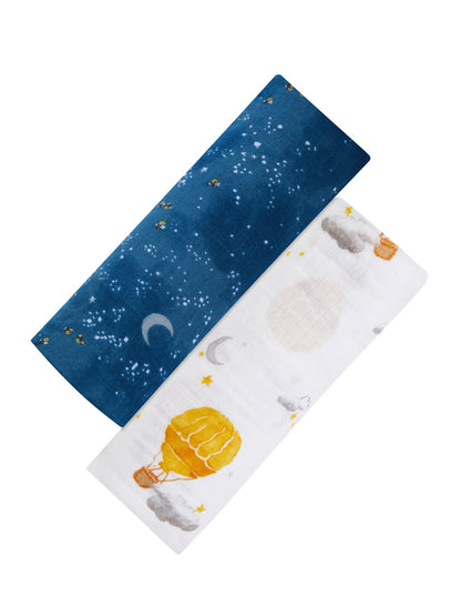 Malabar Baby Organic Swaddle Set - Fly Me To The Moon (Starry Night & Hot Air Balloon)