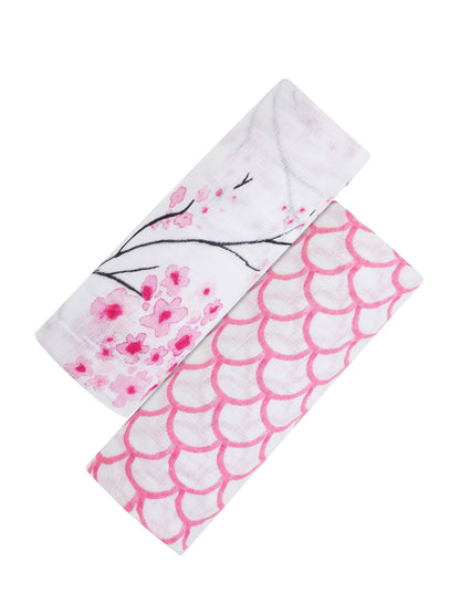 Malabar Baby Organic Swaddle Set - Sakura (Cherry Blossom & Pink Stripe)