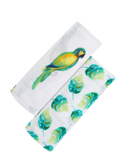 Malabar Baby Organic Swaddle Set - Tropical Paradise (Parrot & Leaf)