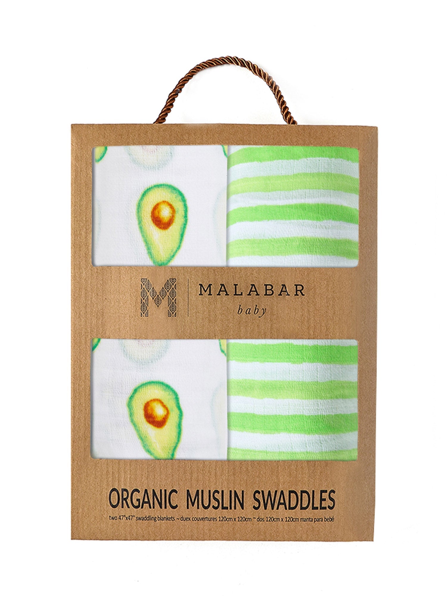 Malabar Baby Organic Swaddle Set - Avocuddles (Avocado + Lime Green Stripes)