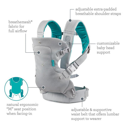 Infantino Flip 4-in-1 Light & Airy Convertible Carrier - Grey - Birth to 36 Months