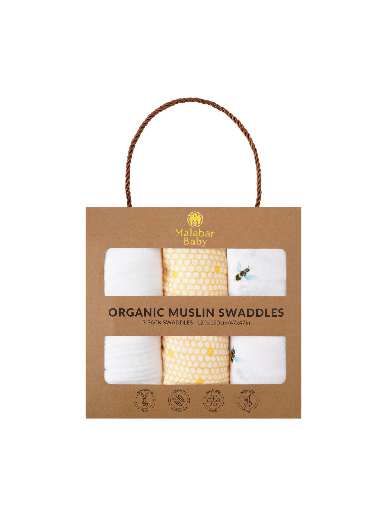 Malabar Baby 3 Pack Swaddle Gift Set (Organic Muslin)