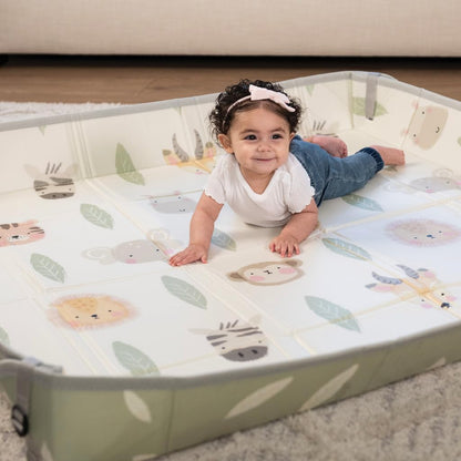 Infantino Foldable Soft Foam Play Mat | Reversible, Easy-Clean Tummy Time & Play Mat with Fold-Up Walls for Safe Play | Portable Baby Mat for Birth to 36 Months – Forest