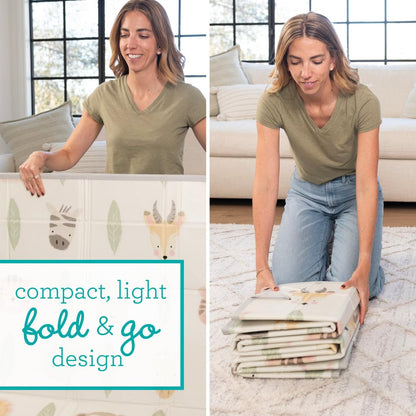 Infantino Foldable Soft Foam Play Mat | Reversible, Easy-Clean Tummy Time & Play Mat with Fold-Up Walls for Safe Play | Portable Baby Mat for Birth to 36 Months – Forest