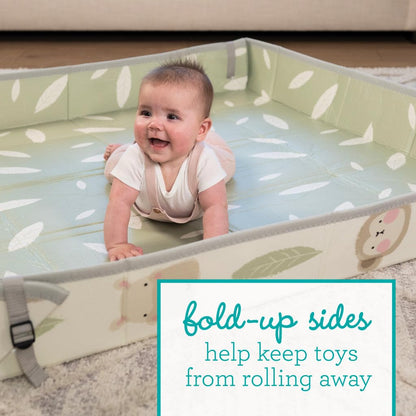 Infantino Foldable Soft Foam Play Mat | Reversible, Easy-Clean Tummy Time & Play Mat with Fold-Up Walls for Safe Play | Portable Baby Mat for Birth to 36 Months – Forest