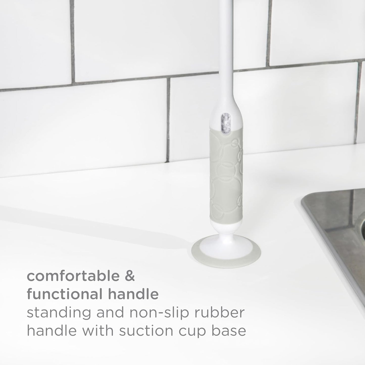 Ubbi Deluxe Bottle Brush With Suction Base - Gray