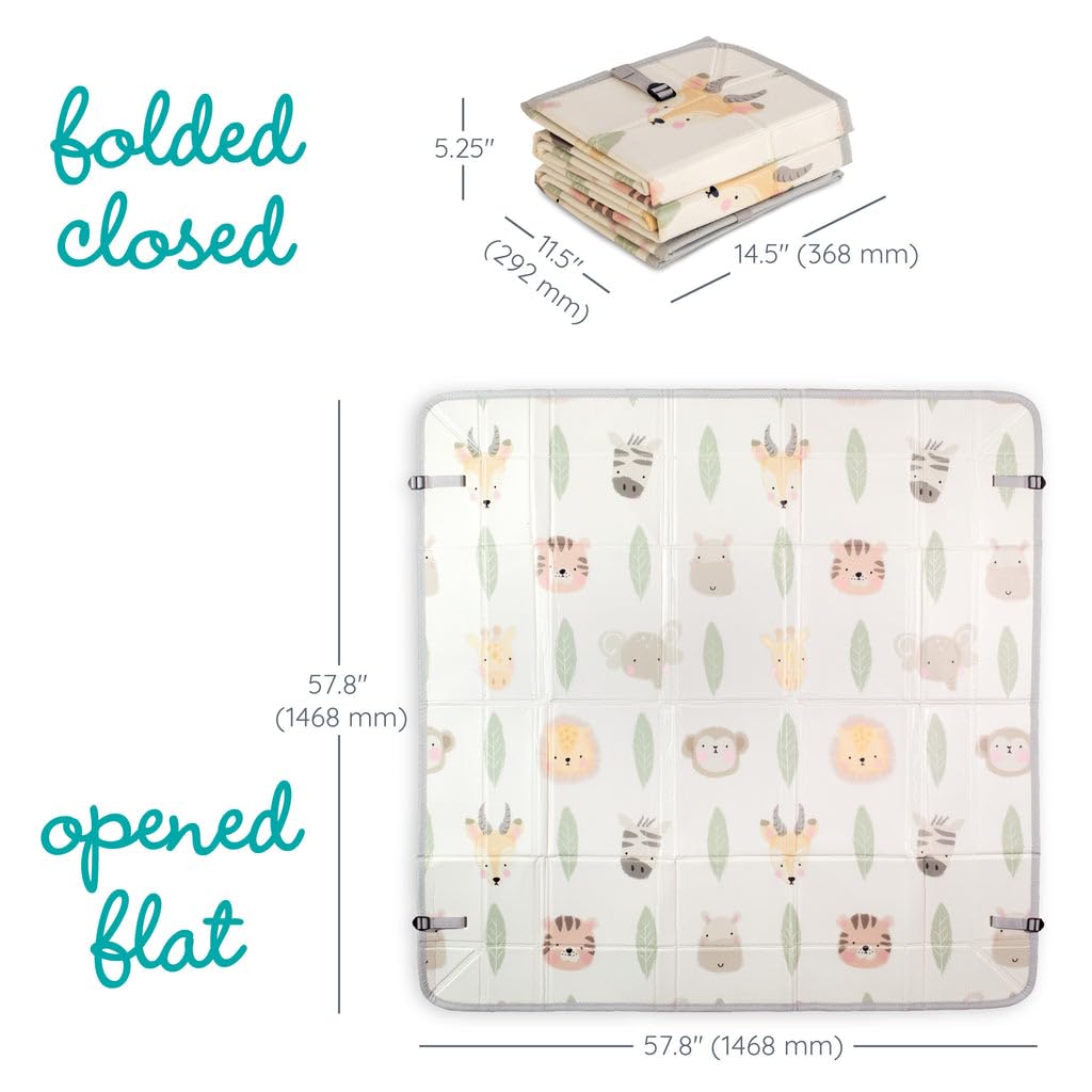 Infantino Foldable Soft Foam Play Mat | Reversible, Easy-Clean Tummy Time & Play Mat with Fold-Up Walls for Safe Play | Portable Baby Mat for Birth to 36 Months – Forest