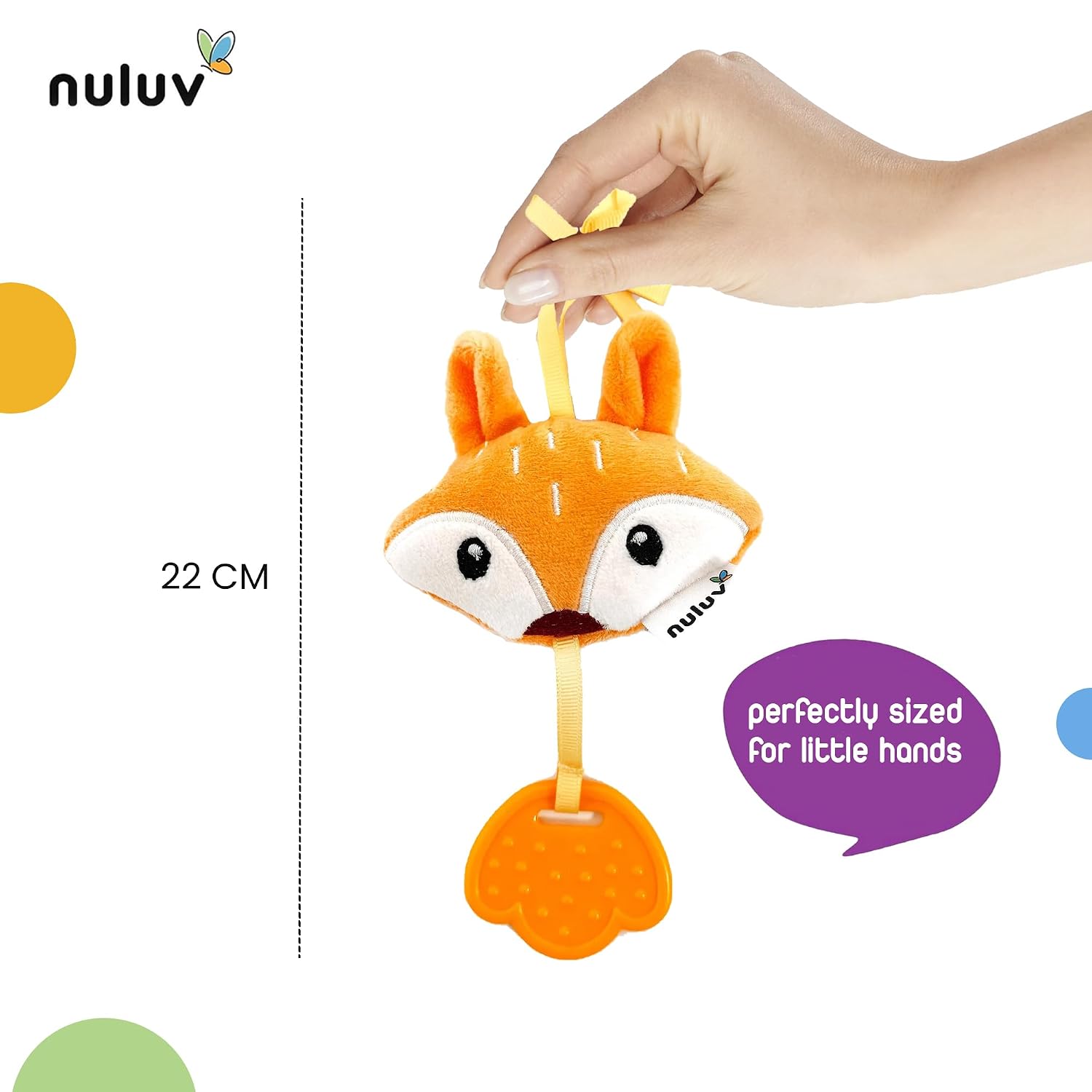 Fox Teether Plush Toy, Soft & Cuddly with Stroller Attachment Ribbon for 3+ Months Babies