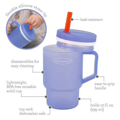 Infantino My 1st Tumbler – Adorable Miniature Tumbler with Leak-Resistant Straw and Toddler-Friendly Handle, Encourages Hydration, Easy to Clean, (266 ml), Blue