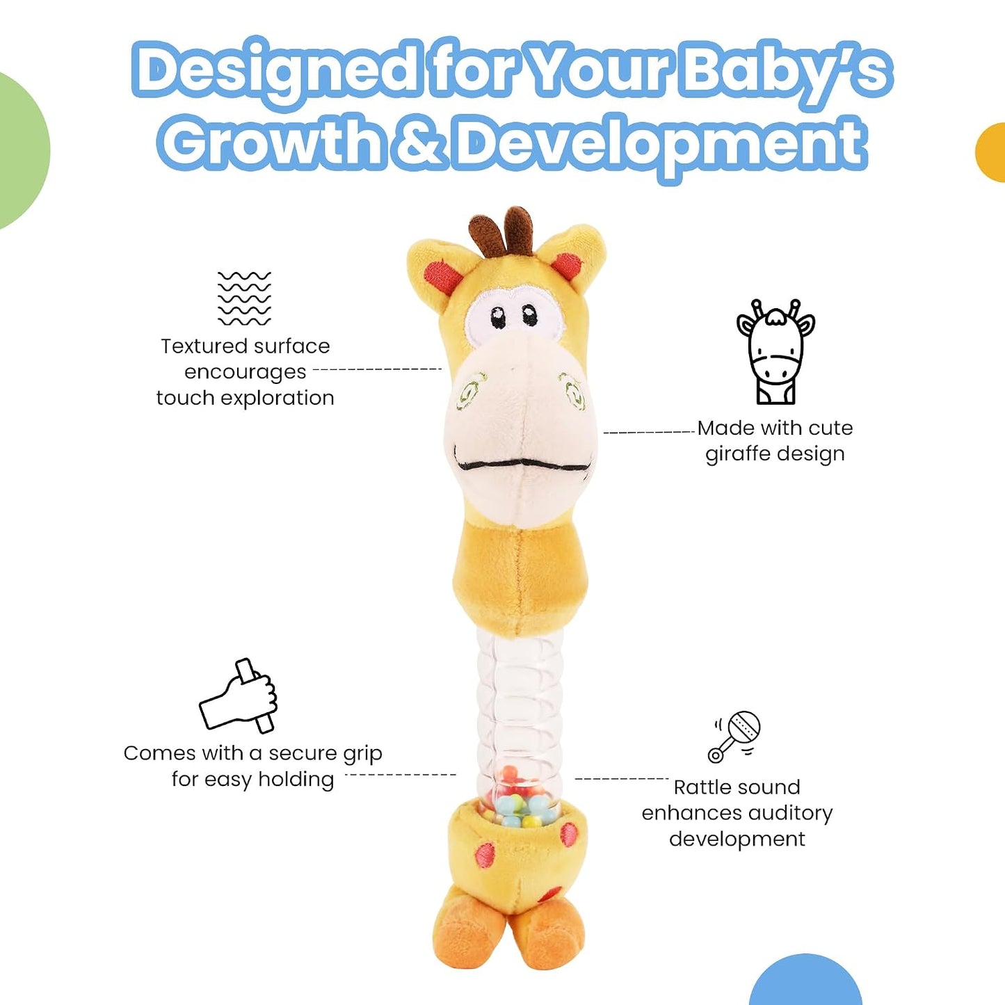 Giraffe Rattle Toy Soft Toy for Babies and Infants, Develop Sight, Sound and Motor Skills, Lightweight and Portable, Non-Toxic, for Babies 3+ Months
