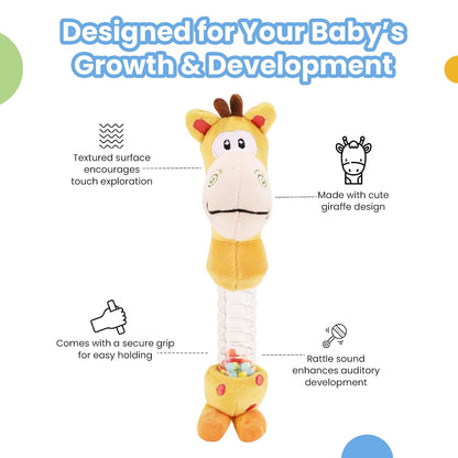Giraffe Rattle Toy Soft Toy for Babies and Infants, Develop Sight, Sound and Motor Skills, Lightweight and Portable, Non-Toxic, for Babies 3+ Months