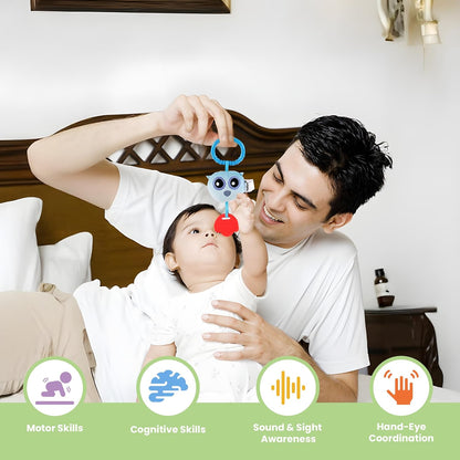Owl Teether Rattle Plush Toy, Soft & Cuddly with Stroller Attachment Ribbon for 3+ Months Babies