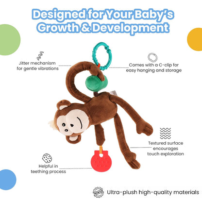 Jittery Monkey Baby Toy, Vibrating Plush with Soft Fabric, Hanging Stroller and Crib Toy for Sensory Development, Fun and Engaging Soft, Safe and Non-Toxic, for Babies 3+ Months