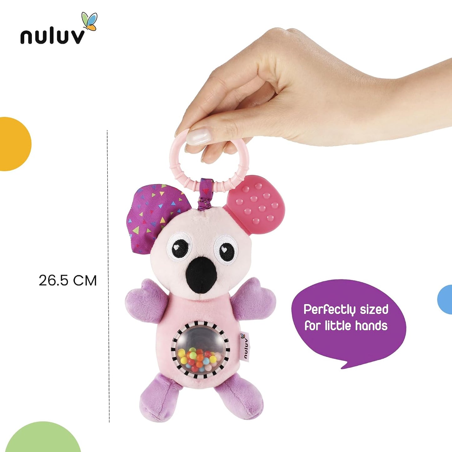 Infant Koala Jittery Teether Rattle Plush Toy, Hanging Rattle, Stroller Toy with Tactile Material for Baby 3 Months+,Multicolor