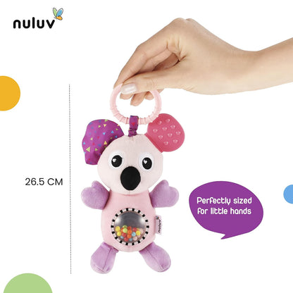 Infant Koala Jittery Teether Rattle Plush Toy, Hanging Rattle, Stroller Toy with Tactile Material for Baby 3 Months+,Multicolor