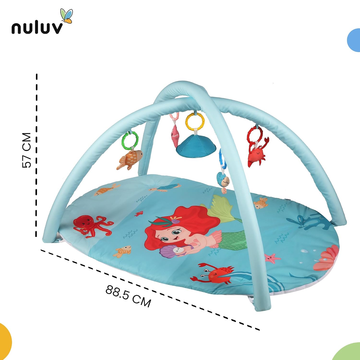 Baby Playgym for Babies | Activity Play Gym with Hanging Crinkles, Squeaker, Mirror and Rattles Toys, Foldable, Washable and Non-Toxic Play Gym, for Infants 2+ Months Mermaid s Cove