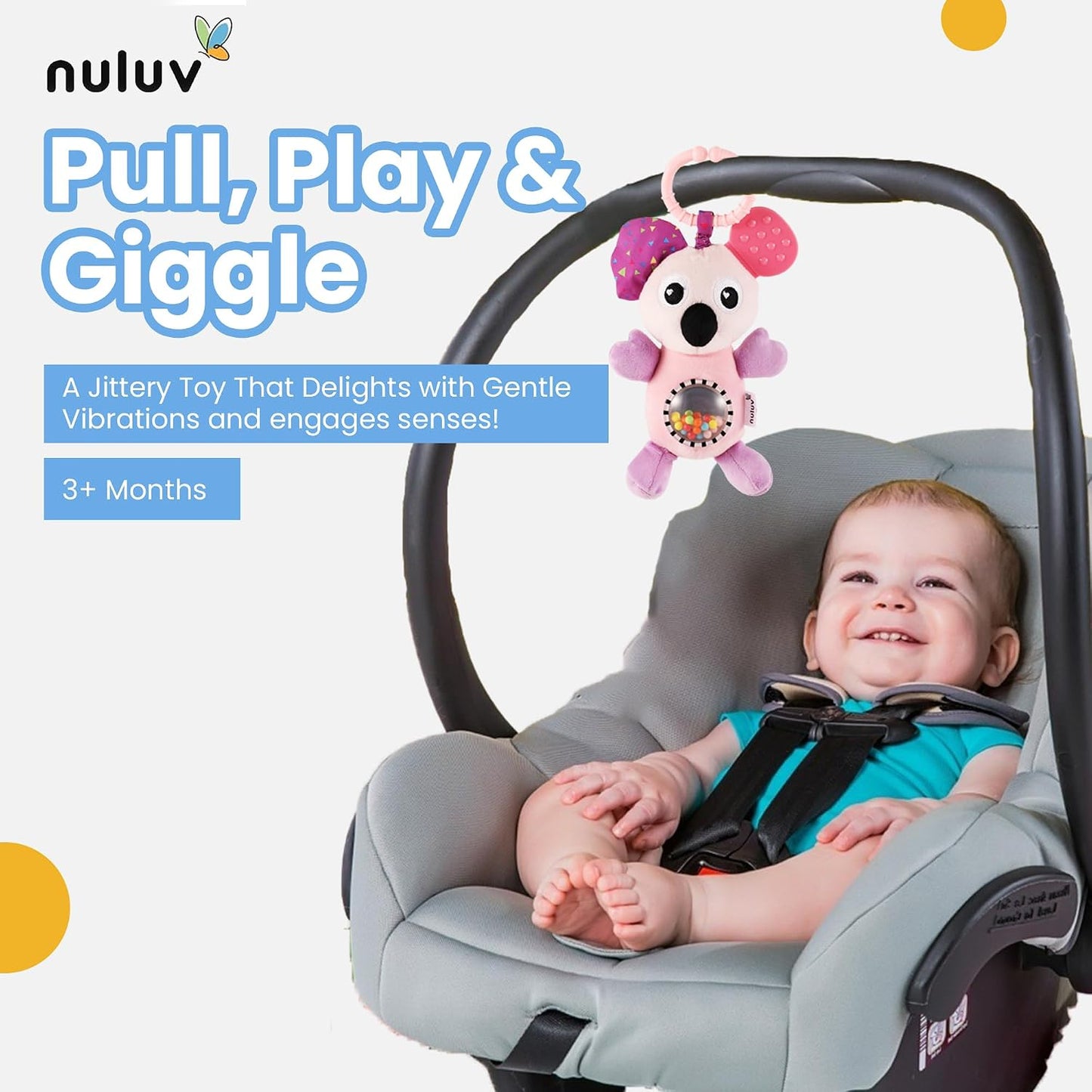 Infant Koala Jittery Teether Rattle Plush Toy, Hanging Rattle, Stroller Toy with Tactile Material for Baby 3 Months+,Multicolor
