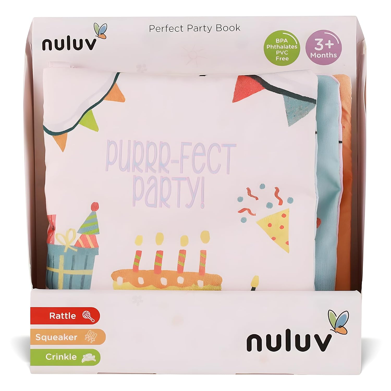 Infant Perfect Party Playbook - Squeaker and Rattle Cloth Book Enable Joyful Sounds for Baby 3 Months+, Multicolor