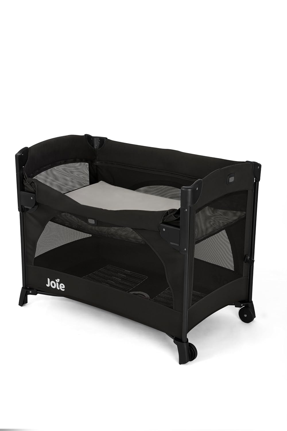 Joie Kubbie Sleep Baby Playpen - Playard/Folding Baby Bed Cum Cot/Convertible Crib, Birth to 3 Years, with One Side Drop Down and Zip Open Entry/Exit, Including Cradle Connect Strap - Shale