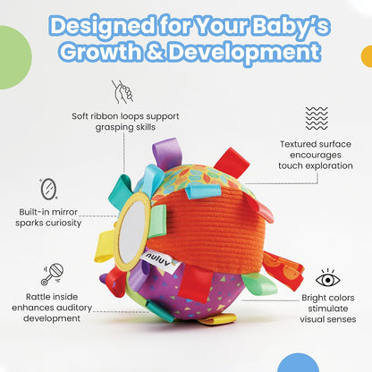 Learning & Activity Play Ball - Soft Plush Infant & Preschool Toy, Multicolour Baby Ball with Rattle Sound
