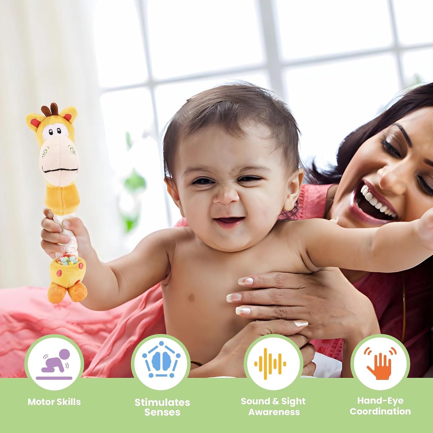 Giraffe Rattle Toy Soft Toy for Babies and Infants, Develop Sight, Sound and Motor Skills, Lightweight and Portable, Non-Toxic, for Babies 3+ Months