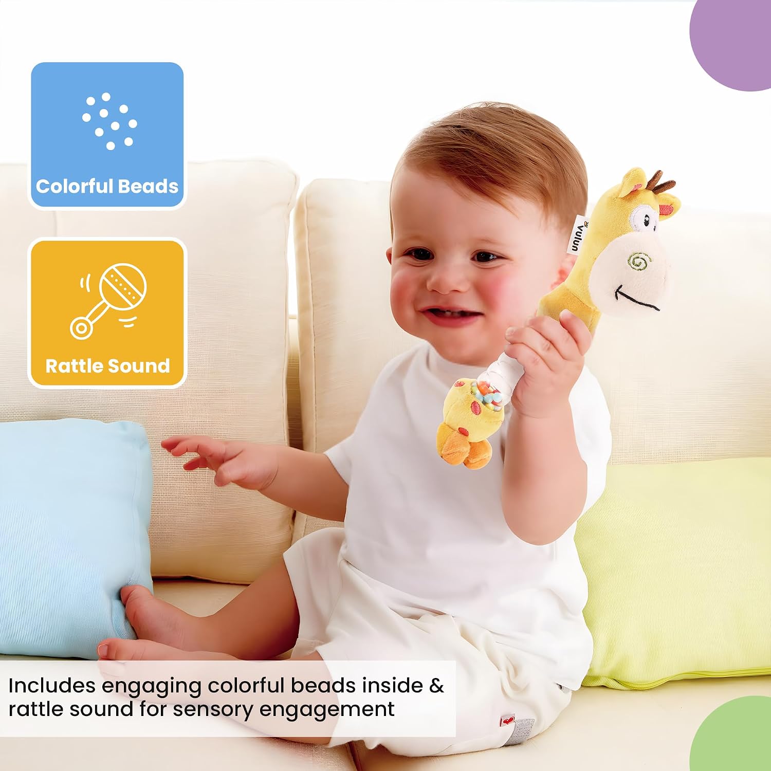 Giraffe Rattle Toy Soft Toy for Babies and Infants, Develop Sight, Sound and Motor Skills, Lightweight and Portable, Non-Toxic, for Babies 3+ Months