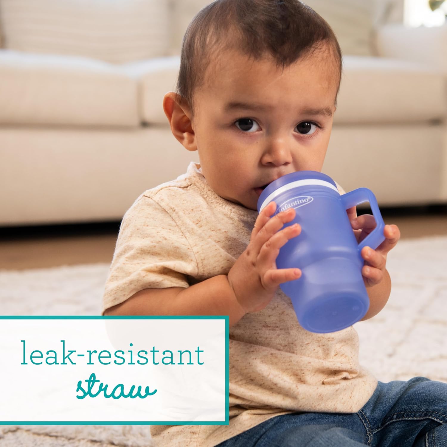 Infantino My 1st Tumbler – Adorable Miniature Tumbler with Leak-Resistant Straw and Toddler-Friendly Handle, Encourages Hydration, Easy to Clean, (266 ml), Blue