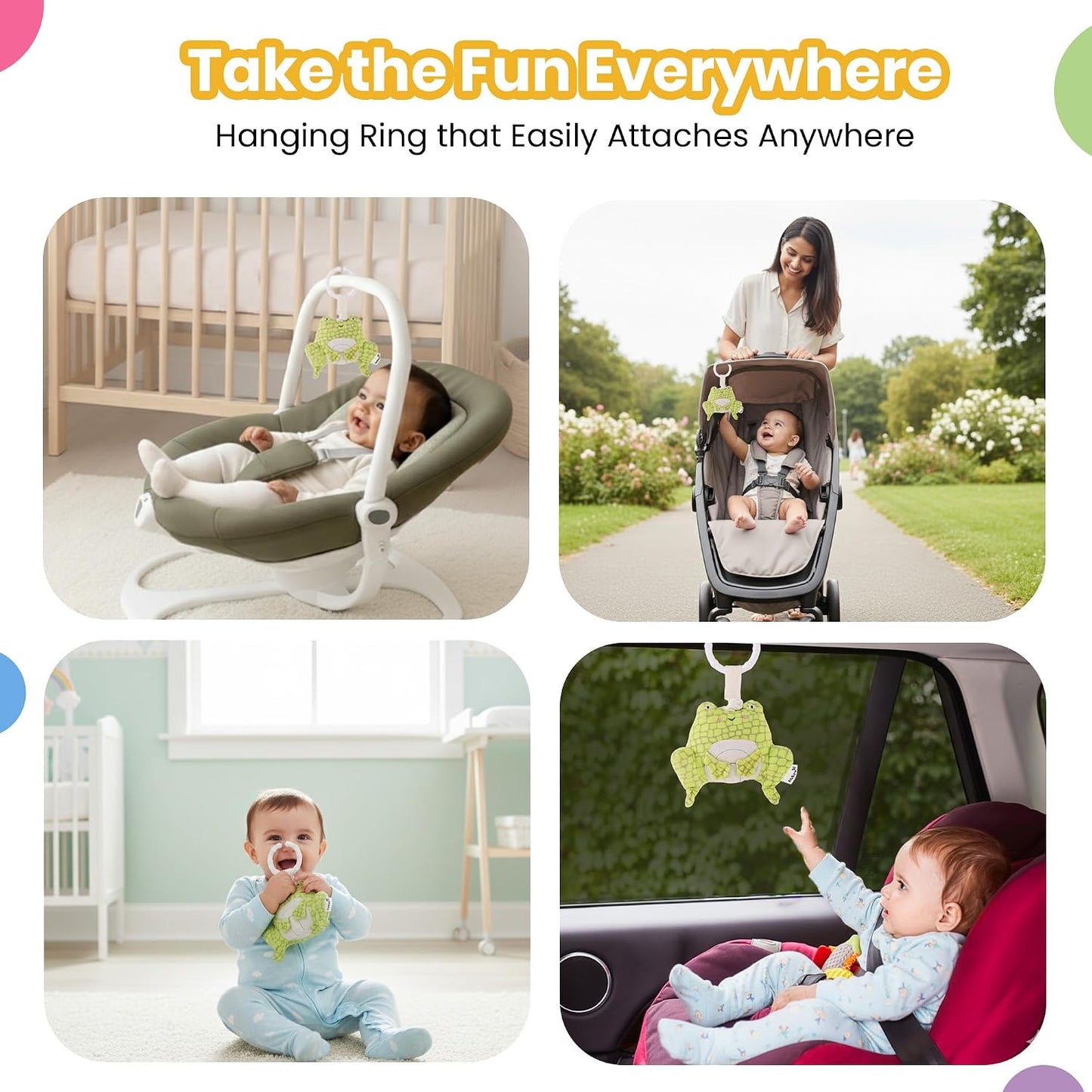 Activity Frog Rattle, 2-in-1 Jitter and Rattle Toy for Babies, BPA-Free, Soft Plush, Sensory Development Hanging Toy for Crib, Stroller and Car Seat, for Babies 3+ Months