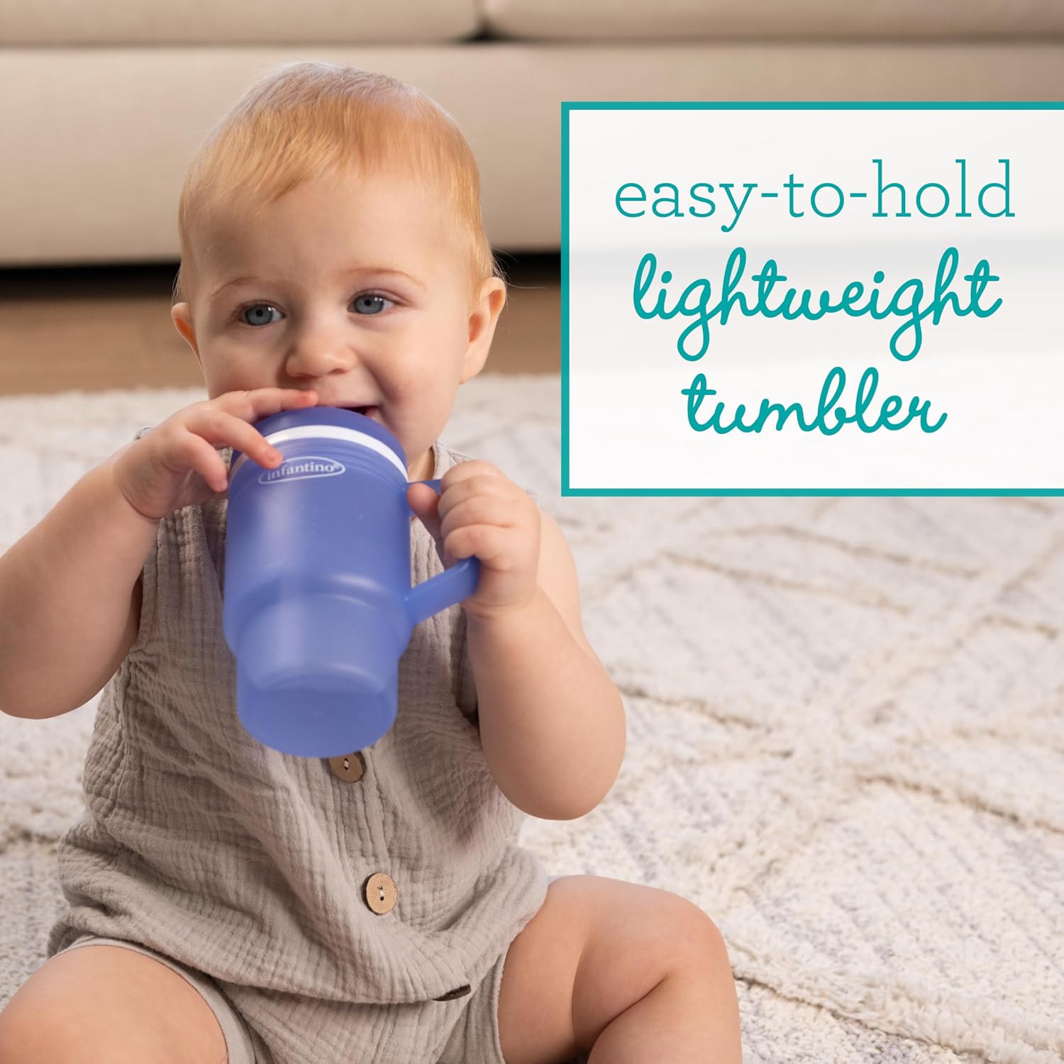 Infantino My 1st Tumbler – Adorable Miniature Tumbler with Leak-Resistant Straw and Toddler-Friendly Handle, Encourages Hydration, Easy to Clean, (266 ml), Blue