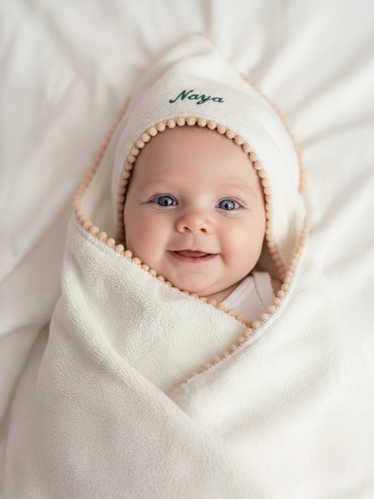 Malabar Baby Bamboo Cotton Pom Pom Hooded Towel