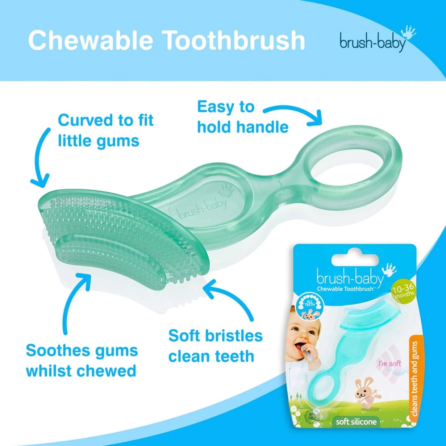 Brush Baby Teal Color New Chewable Toothbrush || 4months to 12months