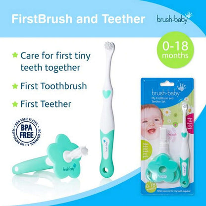 Brush Baby White & Teal My First brush & Teether Set || Birth+ to 18months