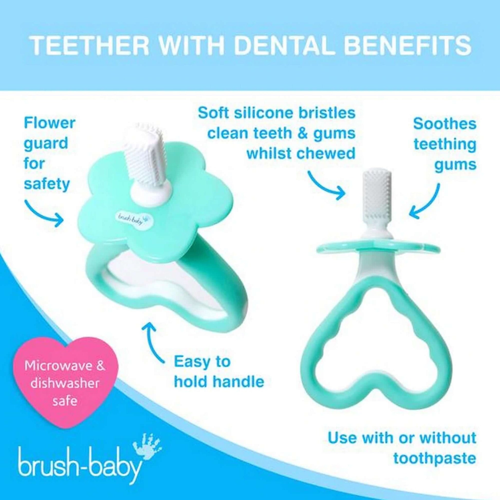 Brush Baby White & Teal My First brush & Teether Set || Birth+ to 18months