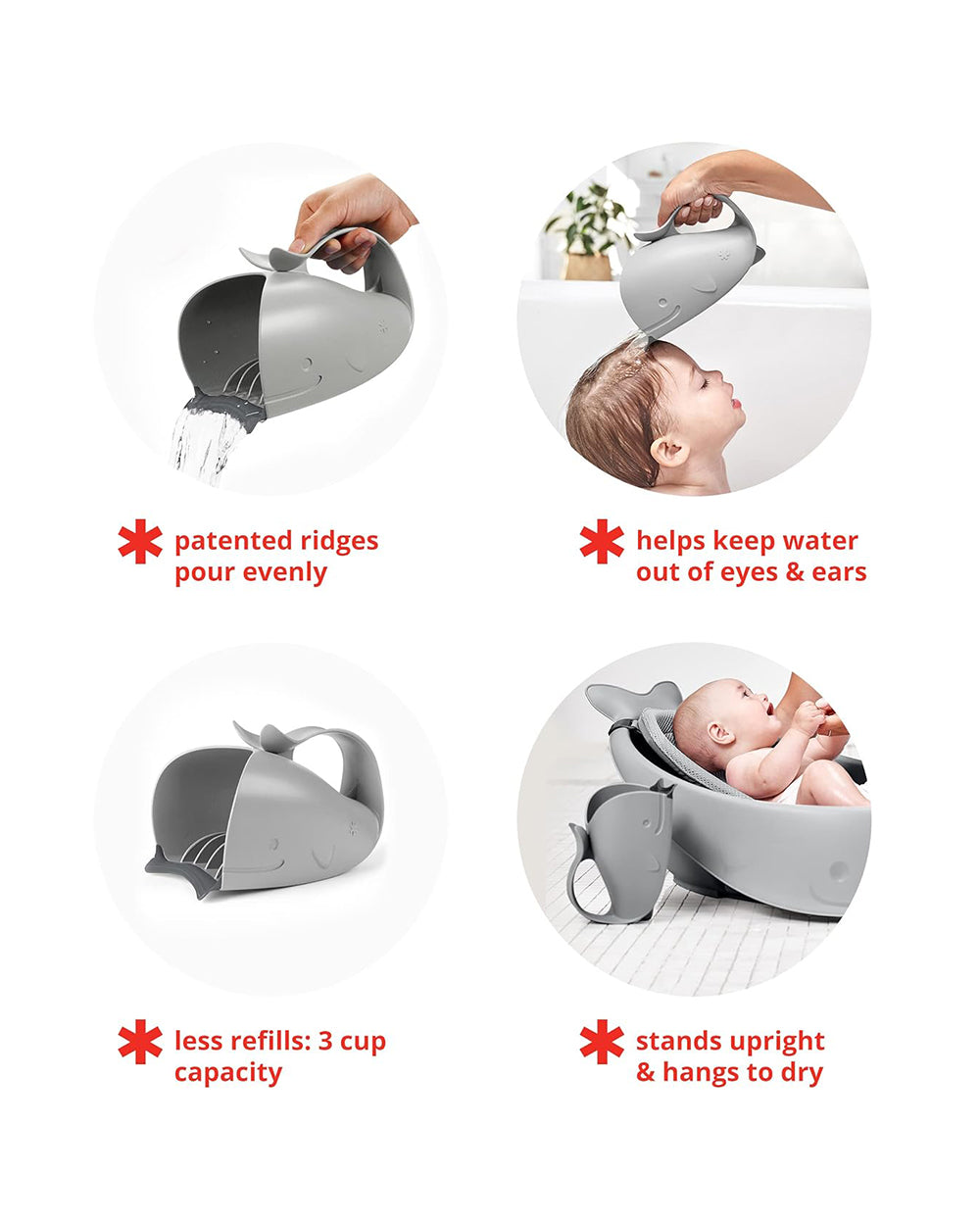 Skip Hop Moby Waterfall Bath Rinser, Grey, 1 Count (Pack of 1) (235052)