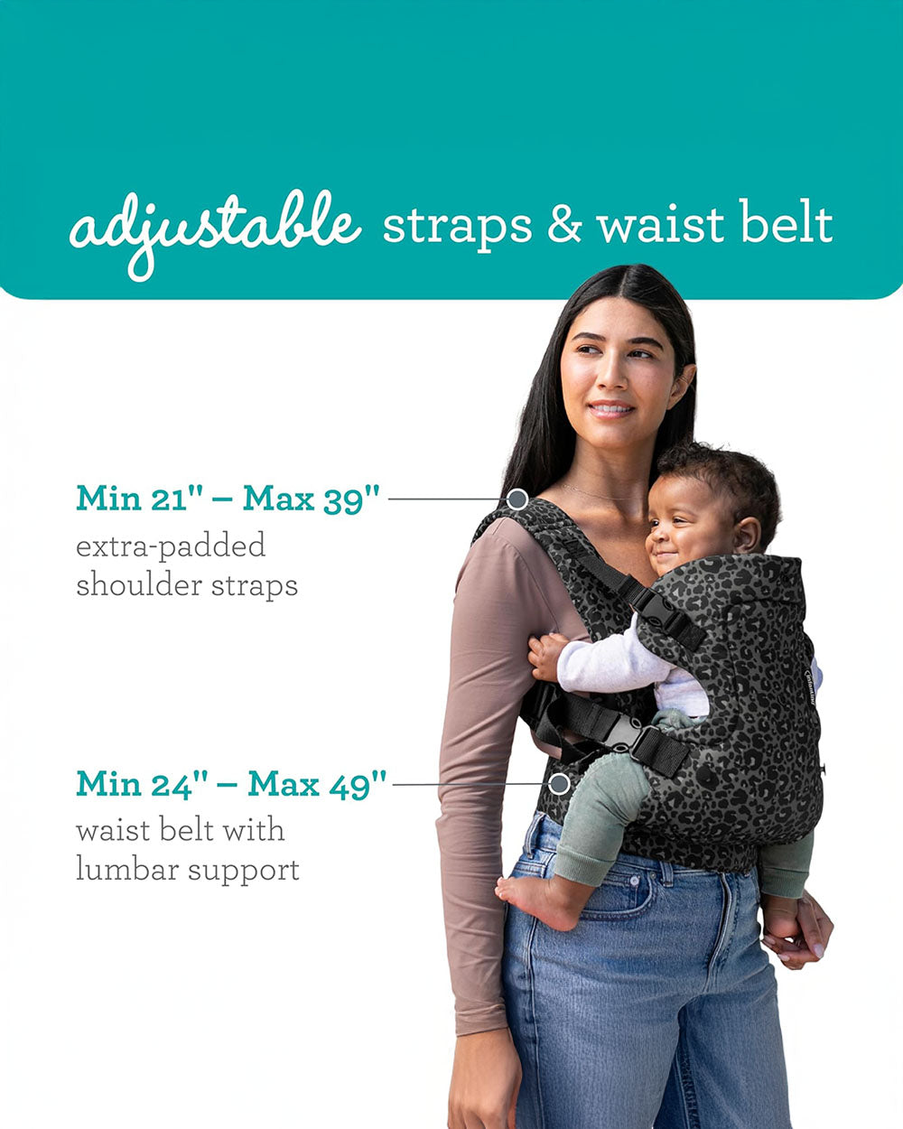 Infantino Flip 4-in-1 Convertible Carrier with Adjustable Ergonomic seat, Head Support, Shoulder Straps, and Waist Belt, 4 Ways to Carry, Can Carry (3.6-14.5 Kgs), Leopard
