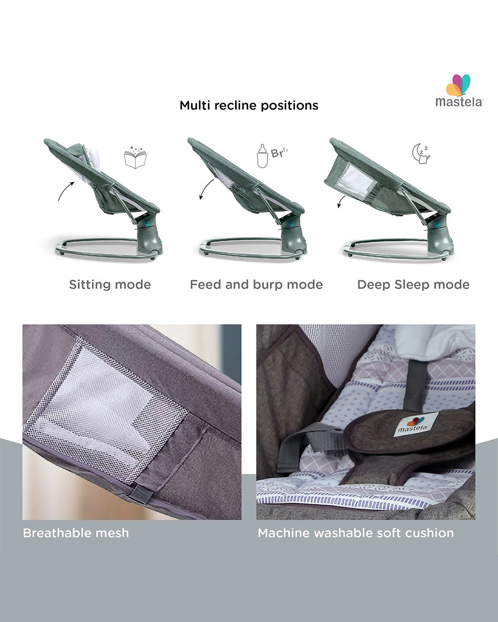 Mastela 3 in 1 Deluxe Multi - Functional Bassinet, Grey, 67l x 76w x 81h cm