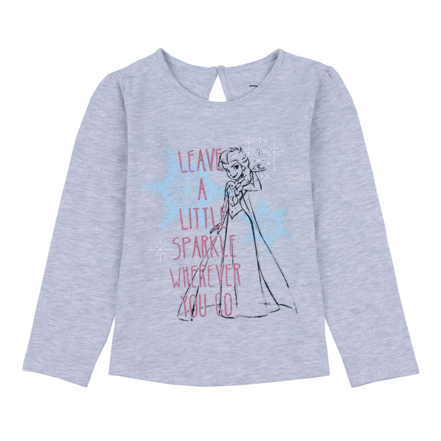 Disney Frozen Round Neck Full Sleeve T-Shirt Leave a Little Sparkle Wherever You Go Glitter Print With Back Keyhole