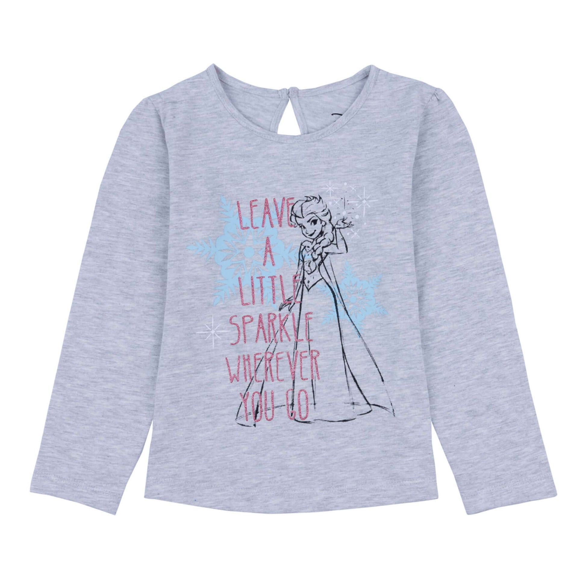Disney Frozen Round Neck Full Sleeve T-Shirt Leave a Little Sparkle Wherever You Go Glitter Print With Back Keyhole