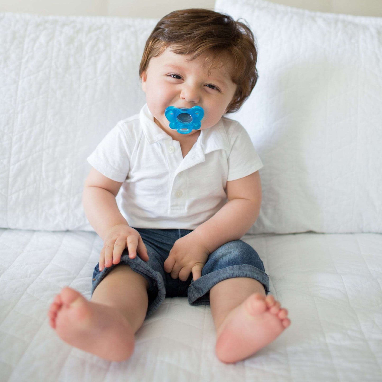 Dr.Brown's Happy Paci Silicone One-Piece Blue Soother || Birth+ to 6months