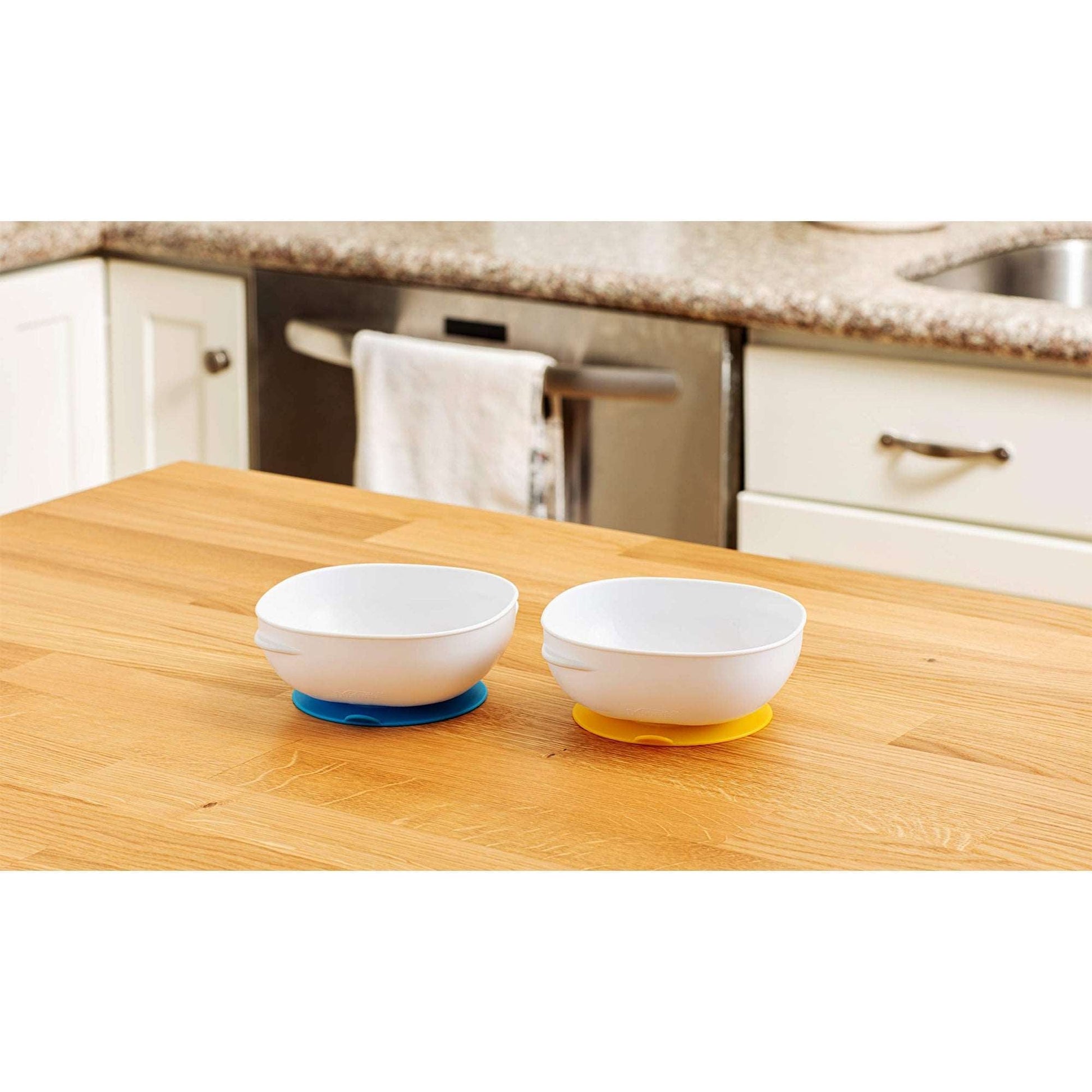 Dr.Brown's No-Slip Suction Bowls 2-Pack Weaning Blue & Yellow 4M To 24M - Distressed