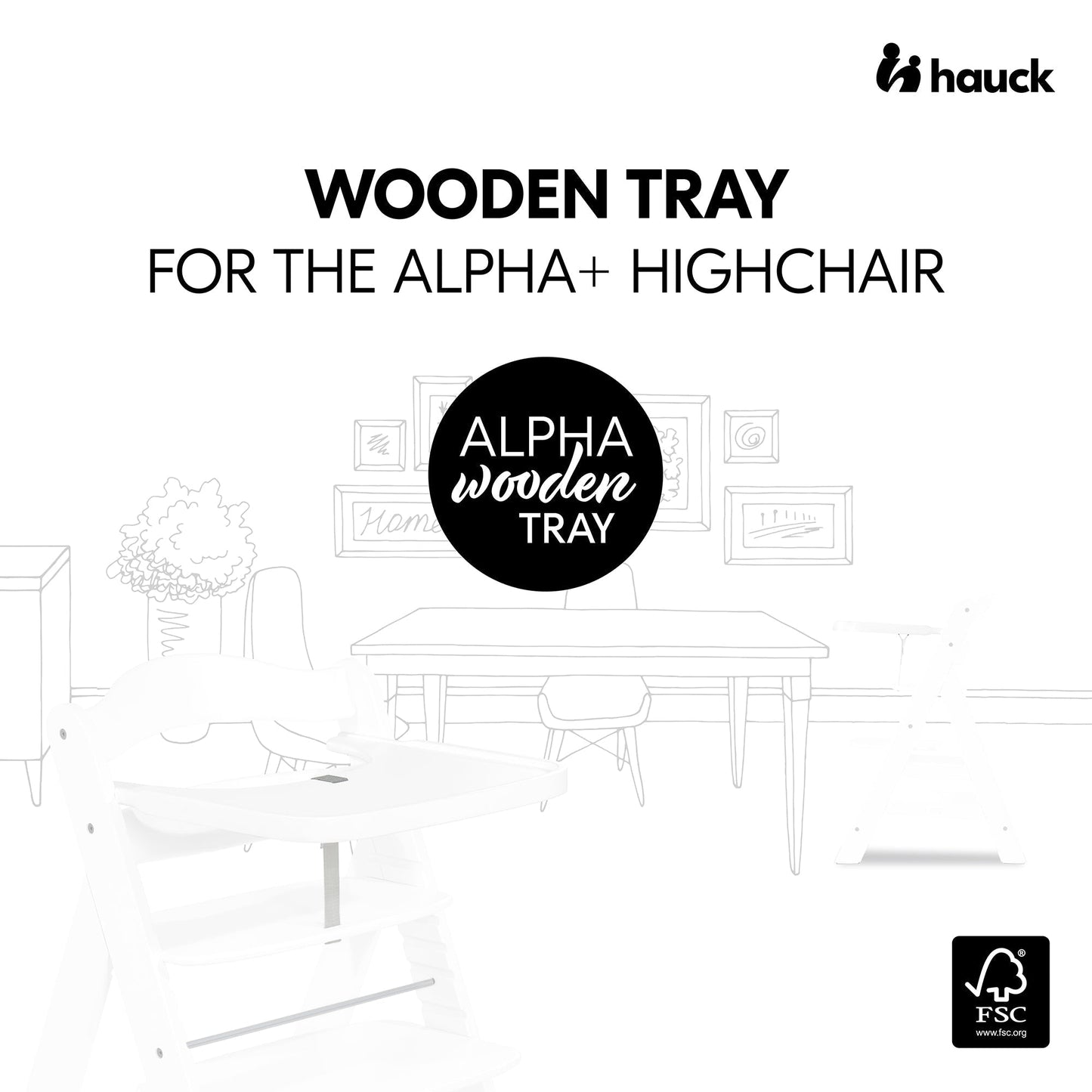 Hauck Alpha Wooden Tray T&G Accessories White 6M to 36M
