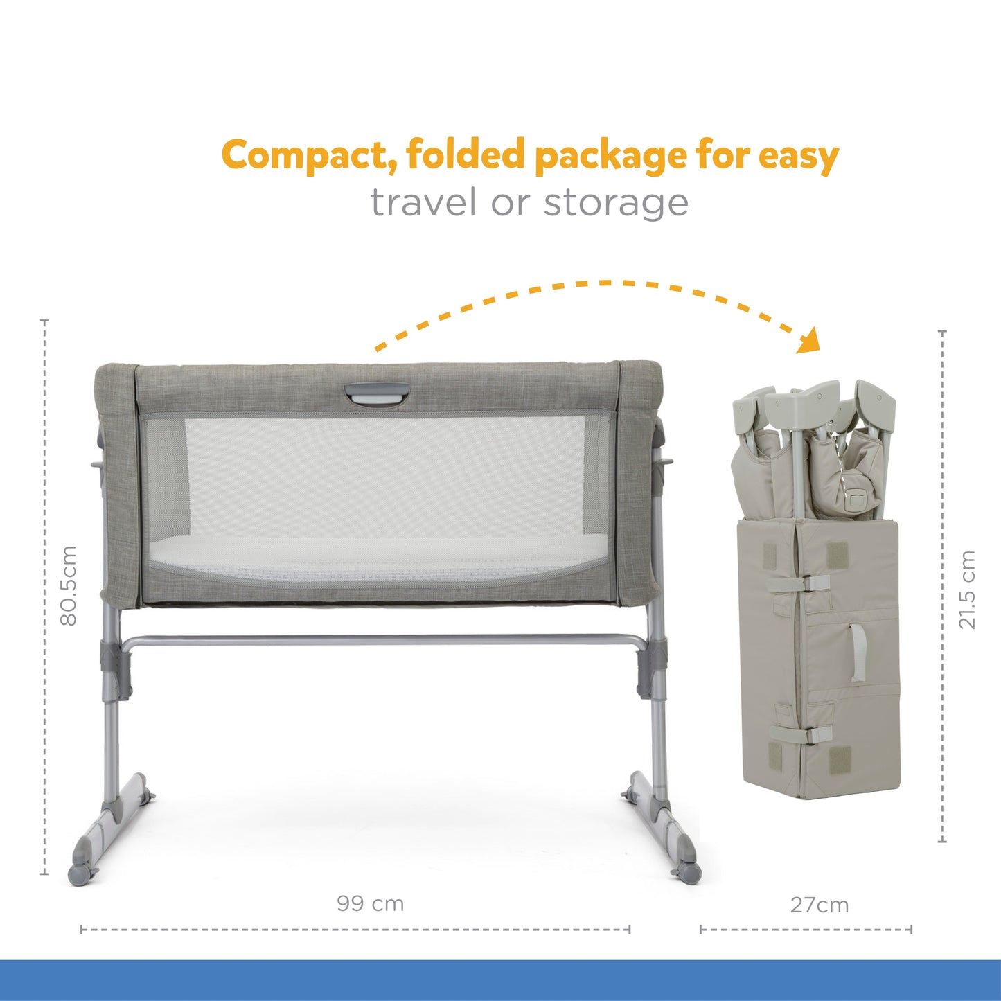 Joie Roomie Glide Bassinet - Fashion Foggy Grey - Birth+ To 9Months - Distress Box - Distressed