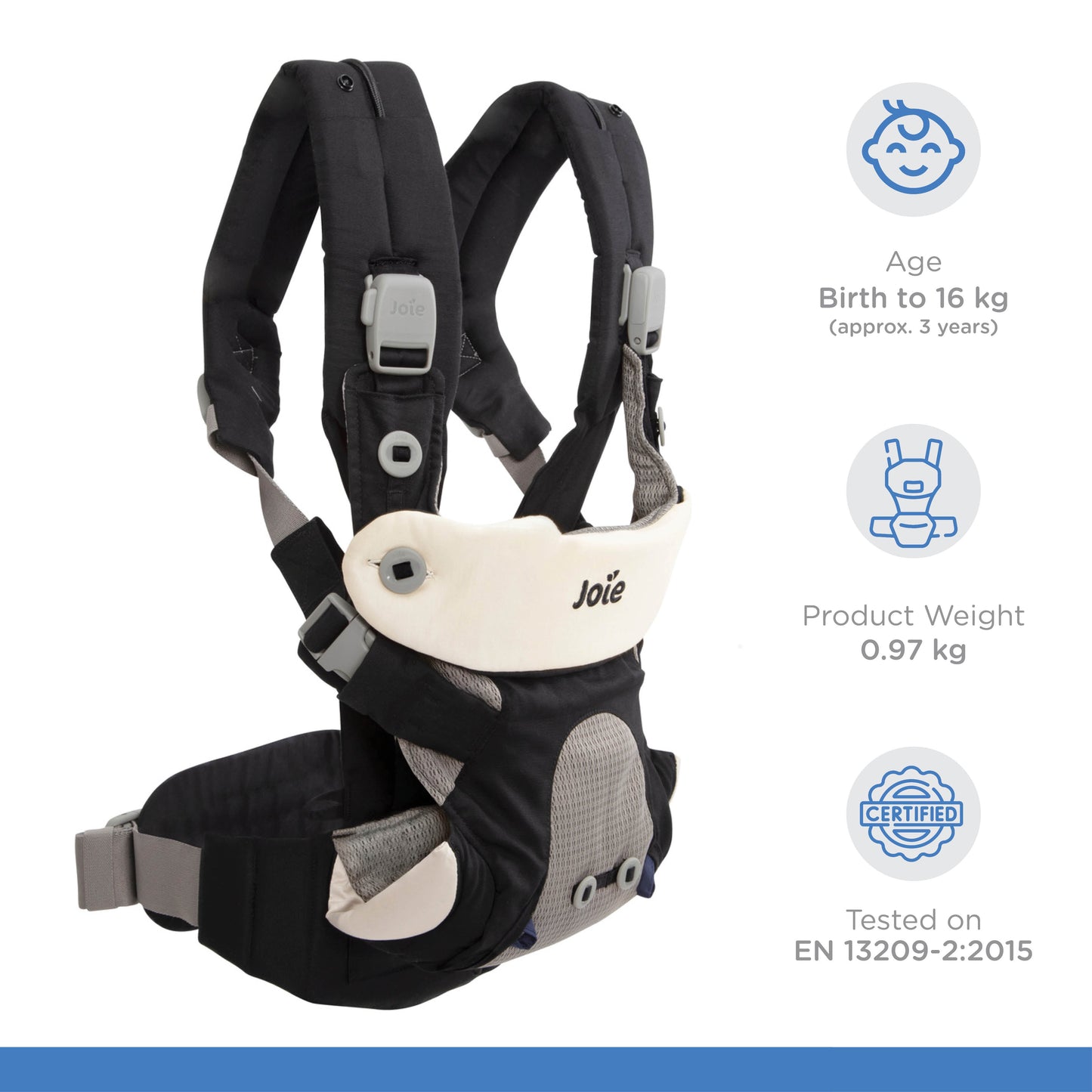 Joie Savvy Black Baby Carrier || Fashion- Black Papper || Birth+ To 48Months || Distress Box - Distressed