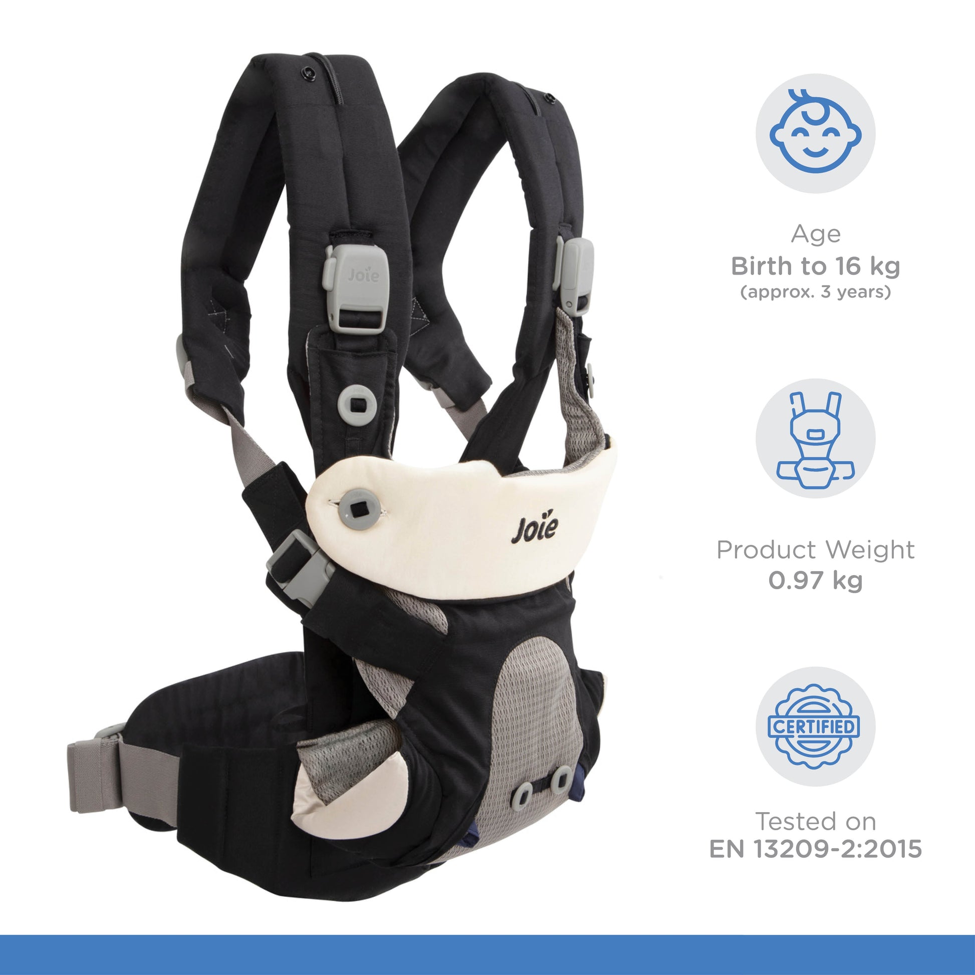 Joie Savvy Black Baby Carrier || Fashion- Black Papper || Birth+ To 48Months || Distress Box - Distressed