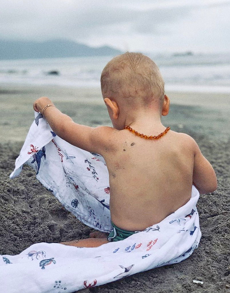 Malabar Baby Organic Swaddle Set - Life's A Beach (Under The Sea & Blue Octopus Stripe)